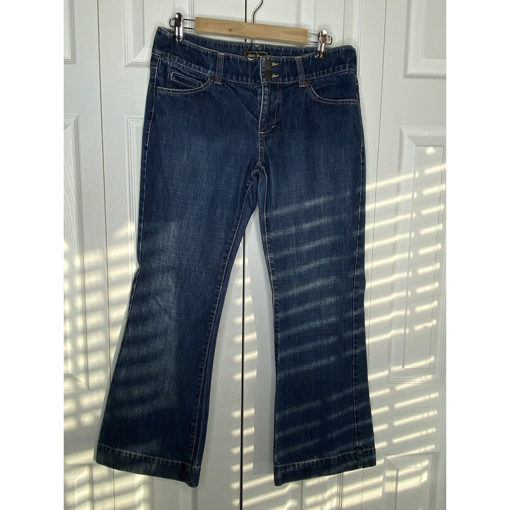 Eddie Bauer Jeans Women's Flair Med Blue Denim Flap Pocket Mid Rise Sz P10